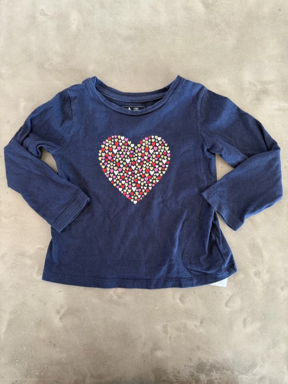 GAP Navy Long-Sleeve Tee with Multi-Color Heart Graphic
